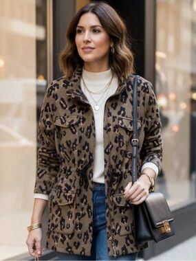 Anthropologie Leopard-Print Jacket in Olive Green